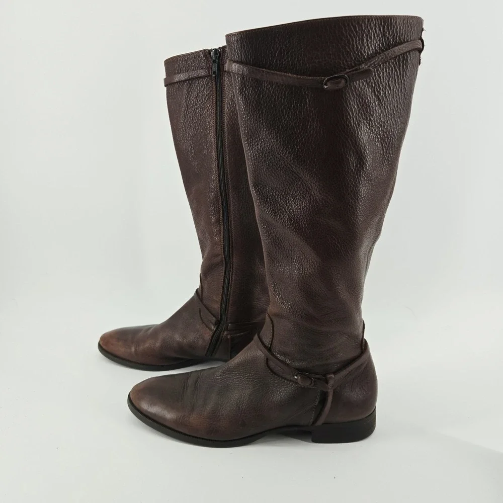 J Crew Knee High Riding Boots Brown Pebbled Soft Leather Sz 10 Full Zip Closure